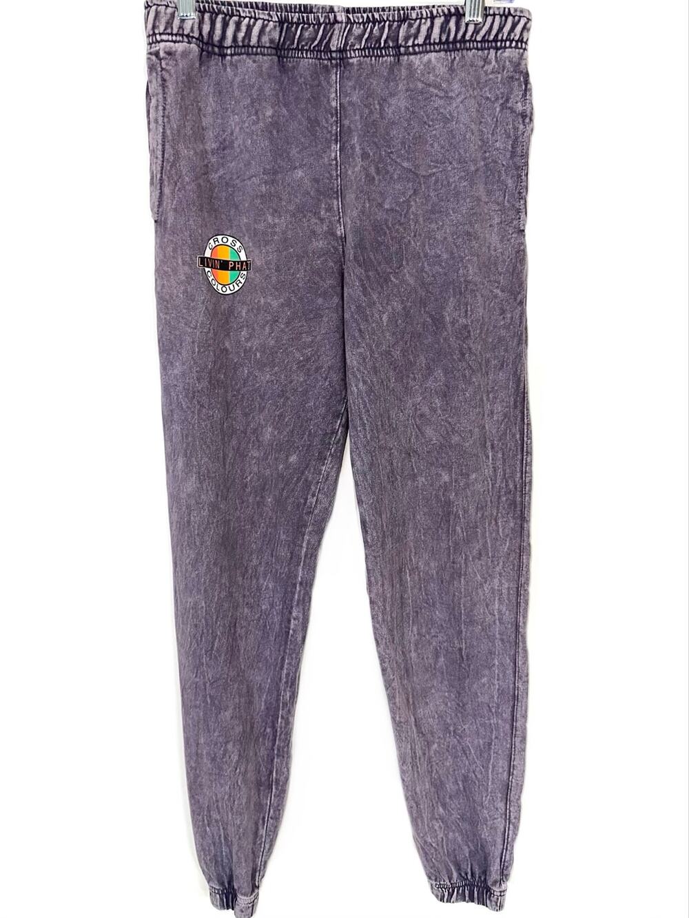 Cross Colours Purple Vintage Wash 'Livin Phat' Cotton Jogger Sweatpants Size XS